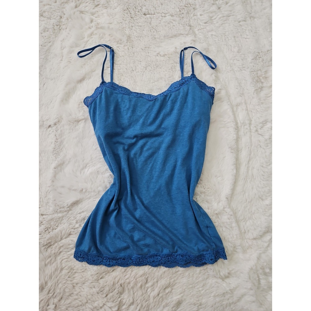 Vintage Aeropostale Y2K Blue Lace Trim Cami Tank Top Built-In Shelf Bra M